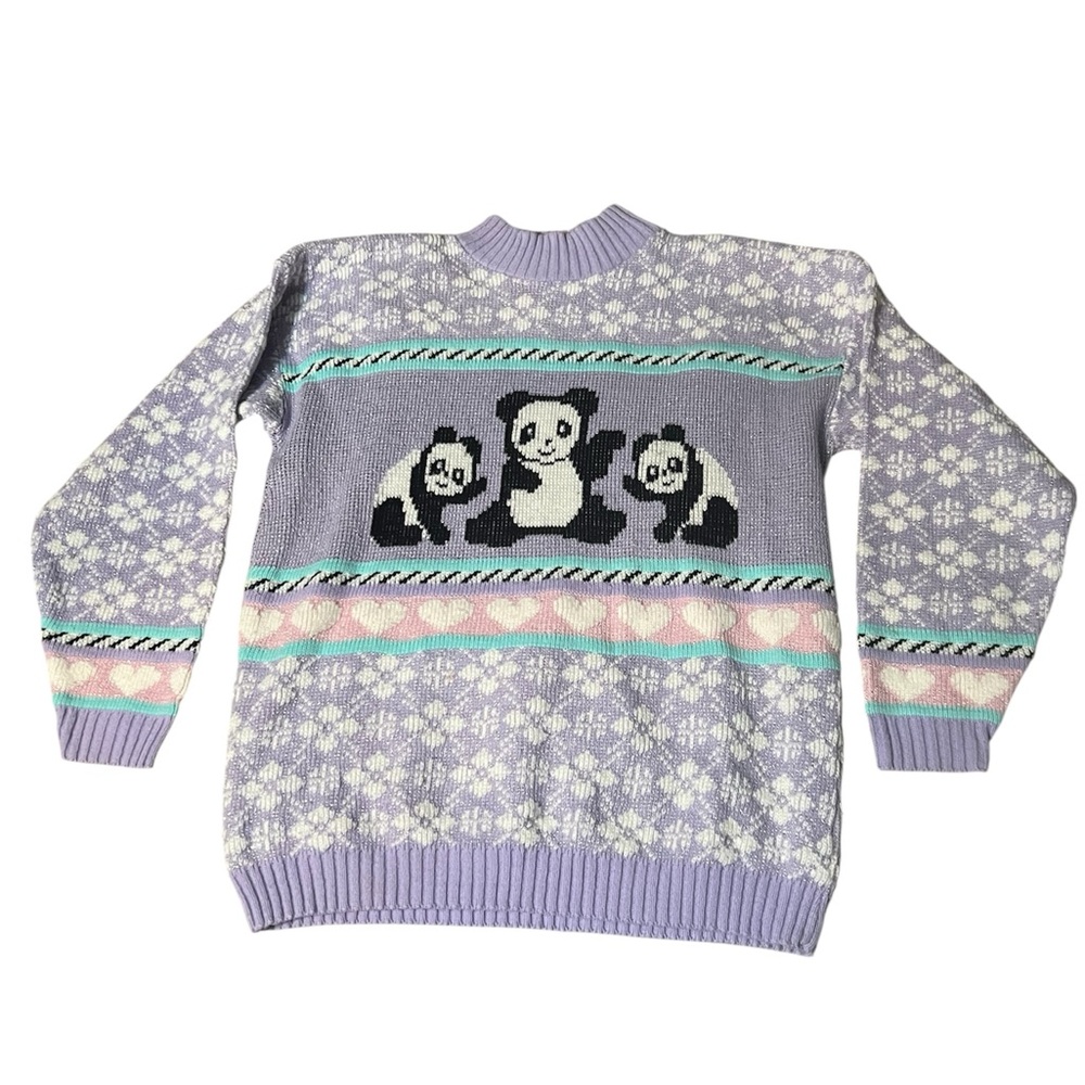 Vintage Sweater Adele Knitwear Purple Panda Fairy Kei 80’s Made in USA